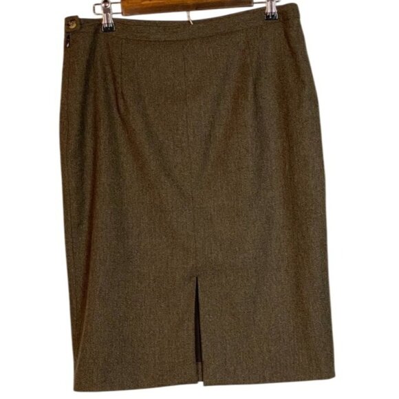 Michael Kors Brown Virgin Wool Knee Length Skirt Size 12 Made In Italy - Picture 2 of 6